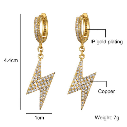 Hip Hop 1Pair Iced Zircon Lighting Earring Gold   Color Micro Paved AAA+ Bling CZ Stone Earrings For Men Jewelry