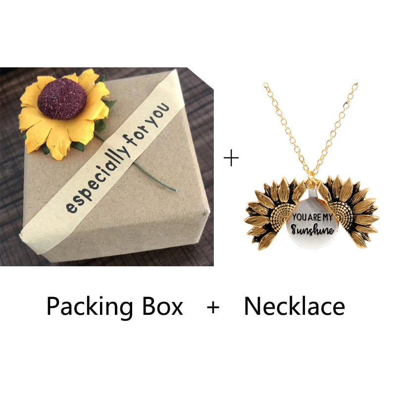 Vintage Sunflower Locket Pendant Necklace Bohemia female Open Engrave letter Necklaces Lover Gift Dropshipping