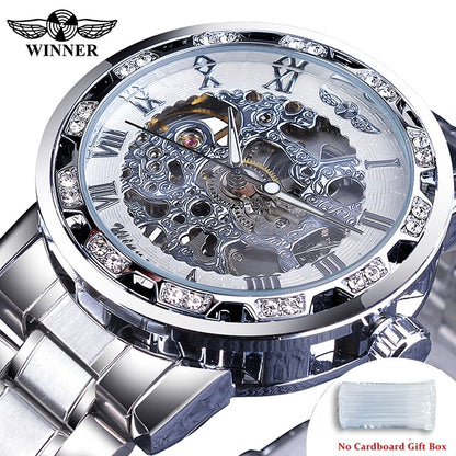 Winner Transparent Fashion Diamond Luminous Gear Movement Royal Design Men Top Brand Luxury Male Mechanical Skeleton Wrist Watch