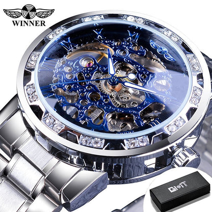 Winner Transparent Fashion Diamond Luminous Gear Movement Royal Design Men Top Brand Luxury Male Mechanical Skeleton Wrist Watch