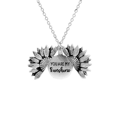 Vintage Sunflower Locket Pendant Necklace Bohemia female Open Engrave letter Necklaces Lover Gift Dropshipping