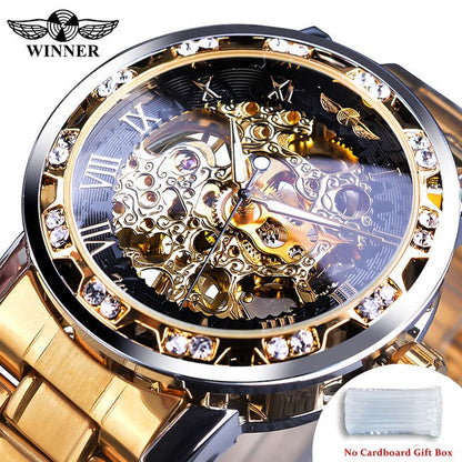 Winner Transparent Fashion Diamond Luminous Gear Movement Royal Design Men Top Brand Luxury Male Mechanical Skeleton Wrist Watch