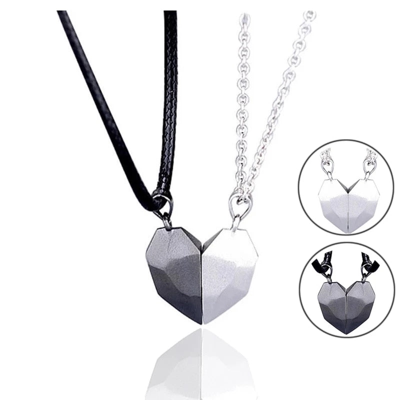 2Pcs Magnetic Couple Necklace Friendship Heart Pendant Wish Stone Distance Faceted Charm Necklace Women Valentine&#39;s Day Gift