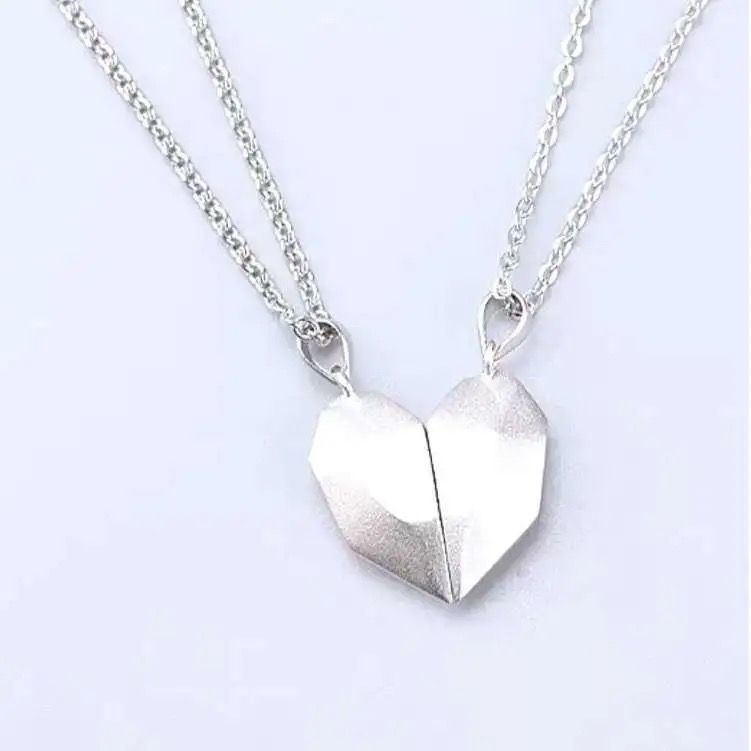 2Pcs Magnetic Couple Necklace Friendship Heart Pendant Wish Stone Distance Faceted Charm Necklace Women Valentine&#39;s Day Gift