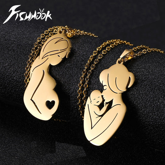 Fishhook Mom Necklace Dad Chain Family Father Mother Day Baby Child Kid Gift For Women Man Stainless Steel Pendant Jewelry